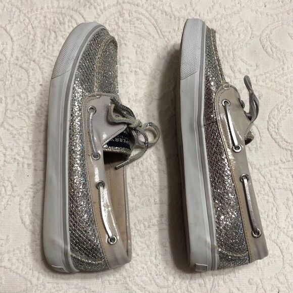 Sperry Top Siders Size 8.5M Womens Embellished Silver Shimmer Loafers - Picture 5 of 11